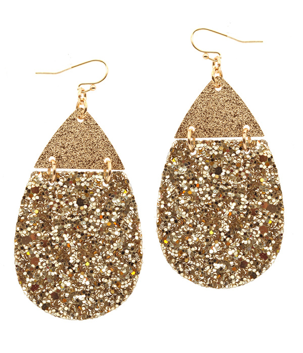 METAL AND FABRIC GLITTER TEARDROP EARRING