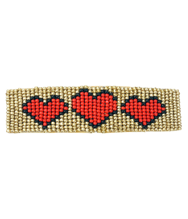 Multi bead heart hair pin -valentine