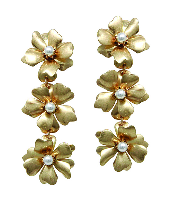 Pearl center multi flower drop earring