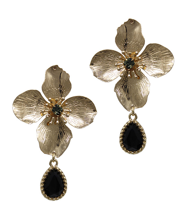 METAL FLOWER AND TEARDROP EARRING