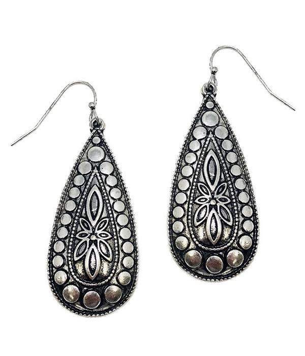 Antique metal textured teardrop earring