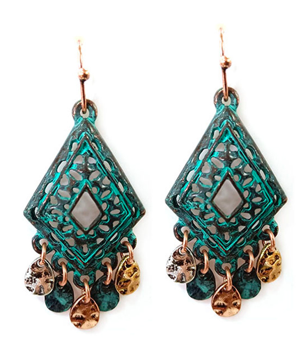 Vintage metal filigree multi disc dangle drop earring