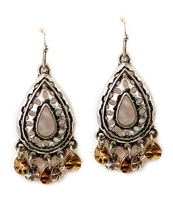 VINTAGE METAL FILIGREE MULTI DISC DANGLE DROP EARRING