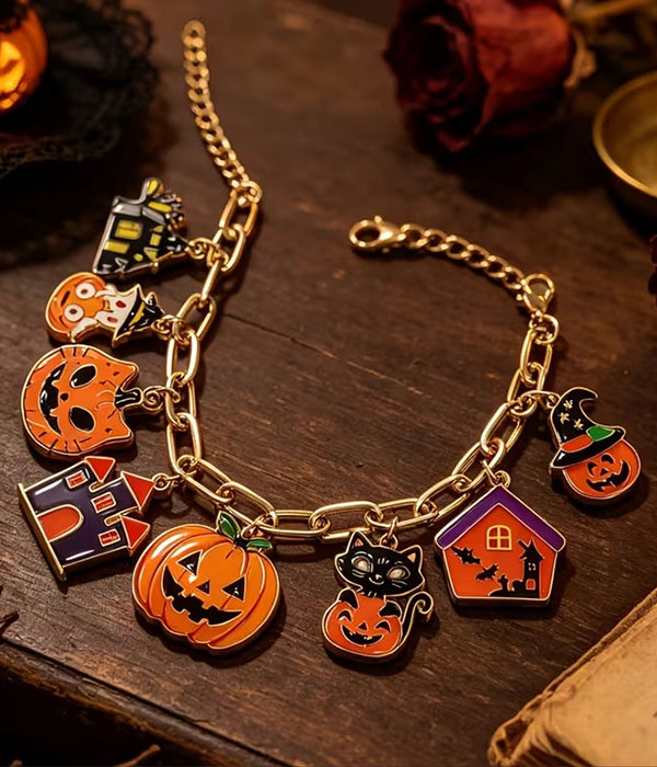 Halloween theme multi charm bracelet - pumpkin