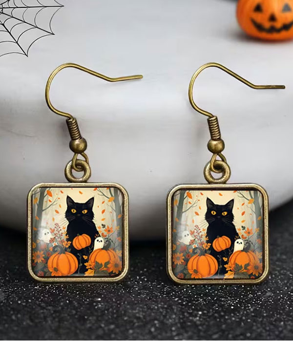 Halloween pumpkin and cat earring