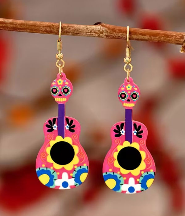 Sugar skull guitar earring