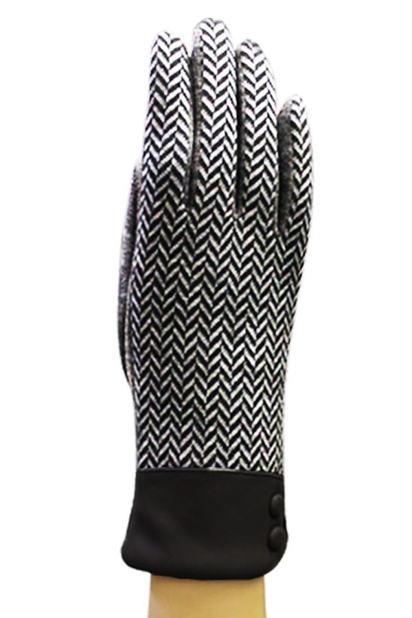 Chevron pattern leather wrist fashion gloves - a pair