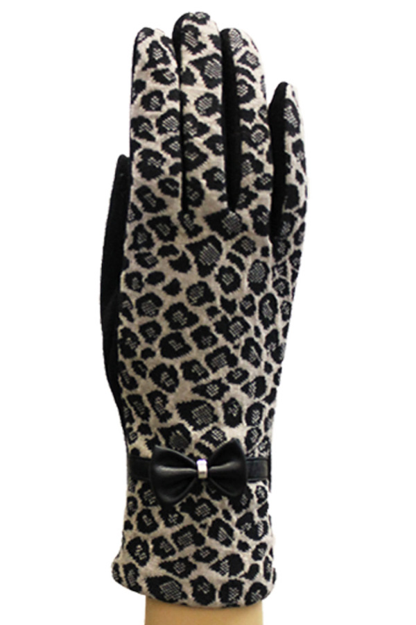 Leopard pattern with ribbon fashion gloves - a pair
