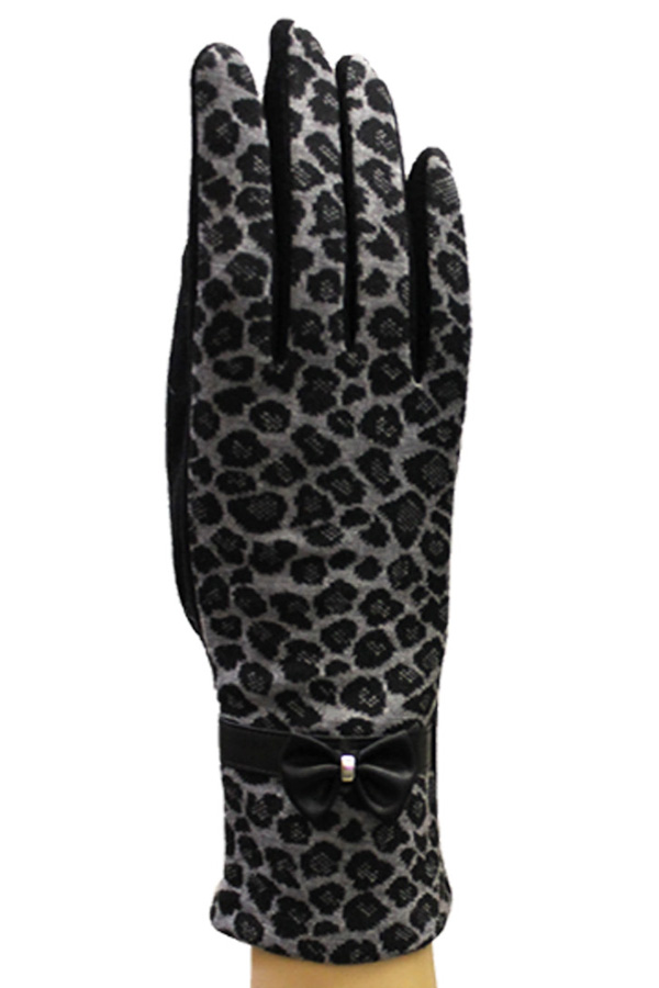 Leopard pattern with ribbon fashion gloves - a pair
