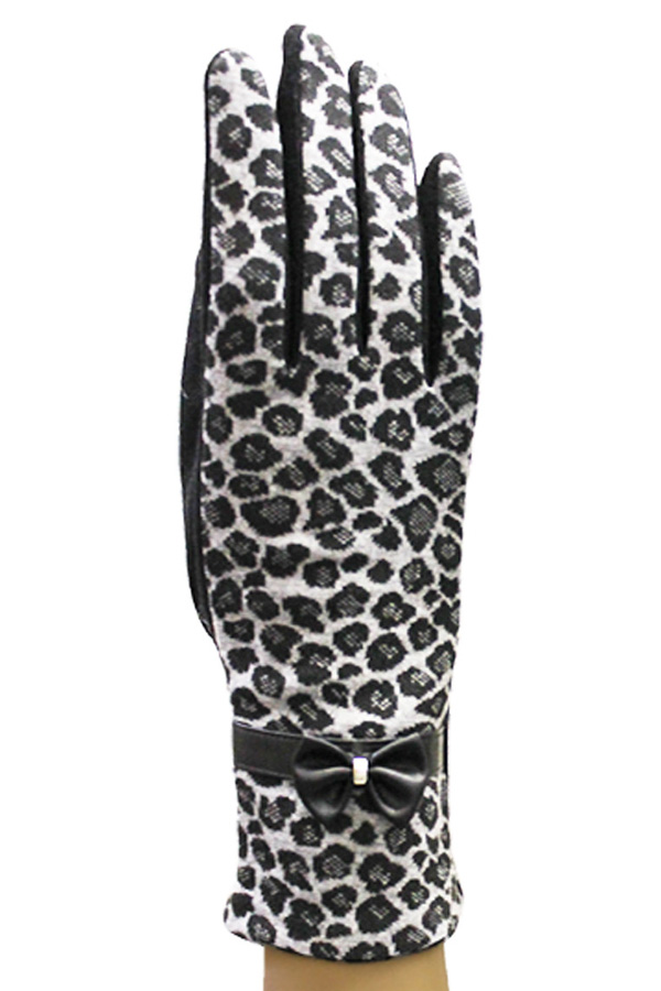 Leopard pattern with ribbon fashion gloves - a pair