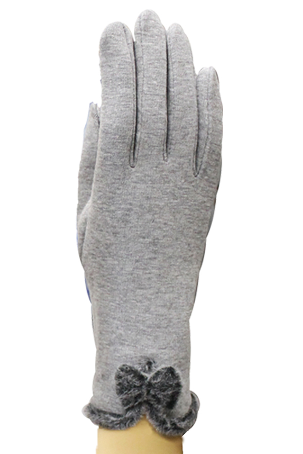 Solid with furry ribbon fashion gloves - a pair