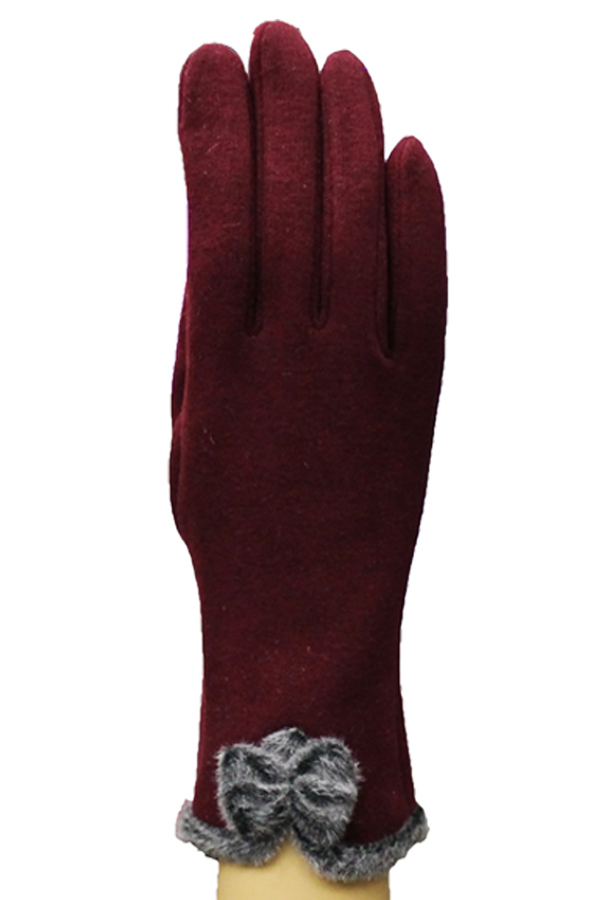Solid with furry ribbon fashion gloves - a pair