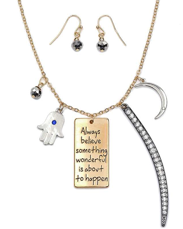 Inspiration message and multi charm necklace set - believe something wonderful