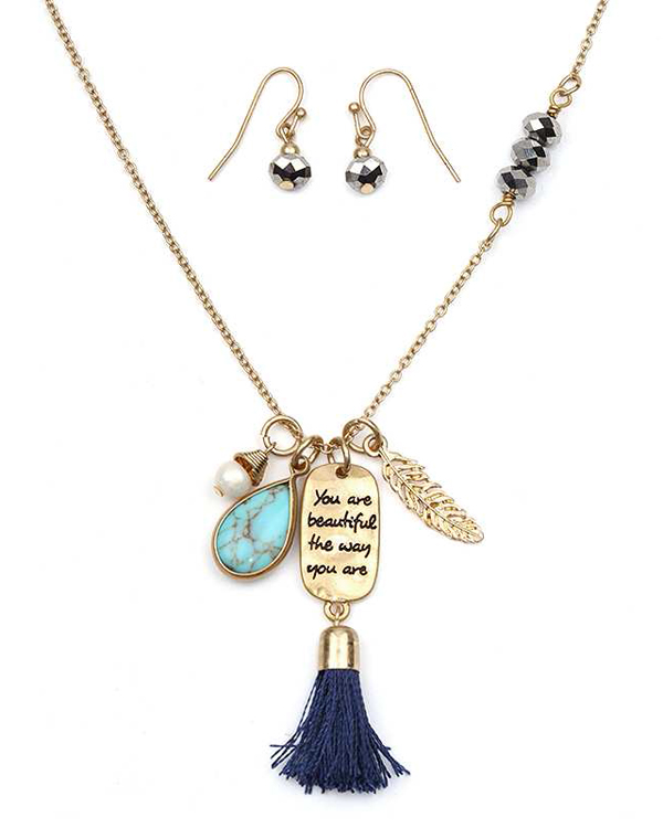 Love message and thread tassel necklace set - you are beautiful