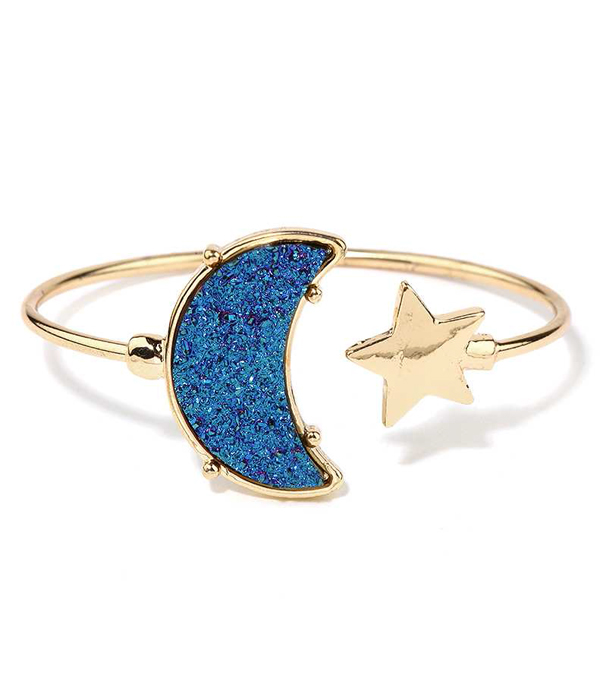 Druzy moon and star wire bangle bracelet