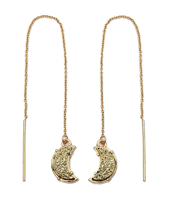 Druzy moon long chain earring