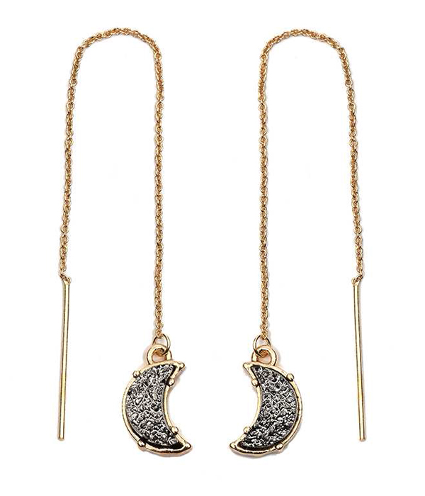 Druzy moon long chain earring
