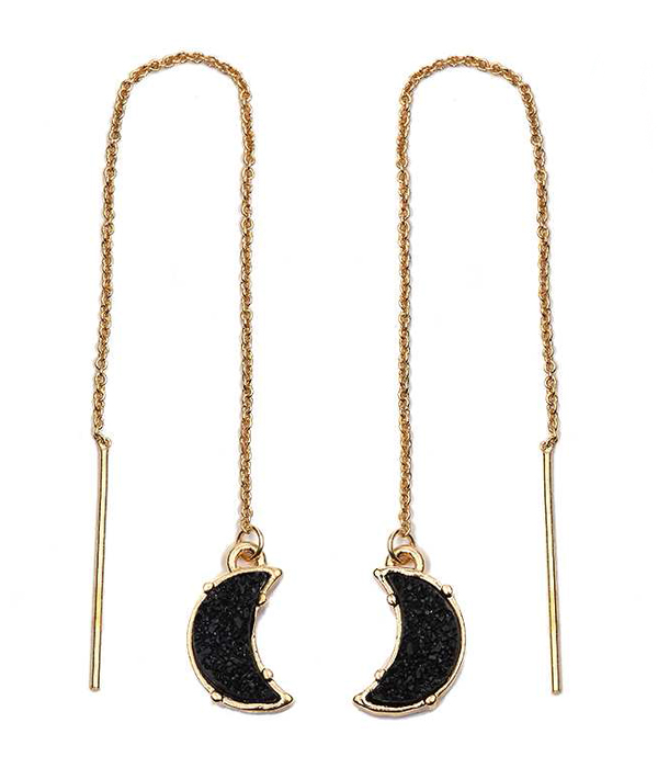 Druzy moon long chain earring