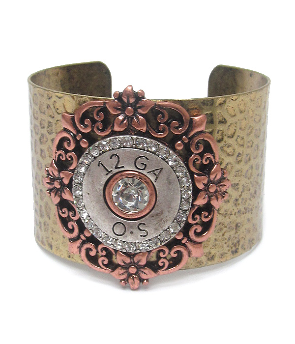 Crystal and metal filigree vintage bullet metal bangle bracelet