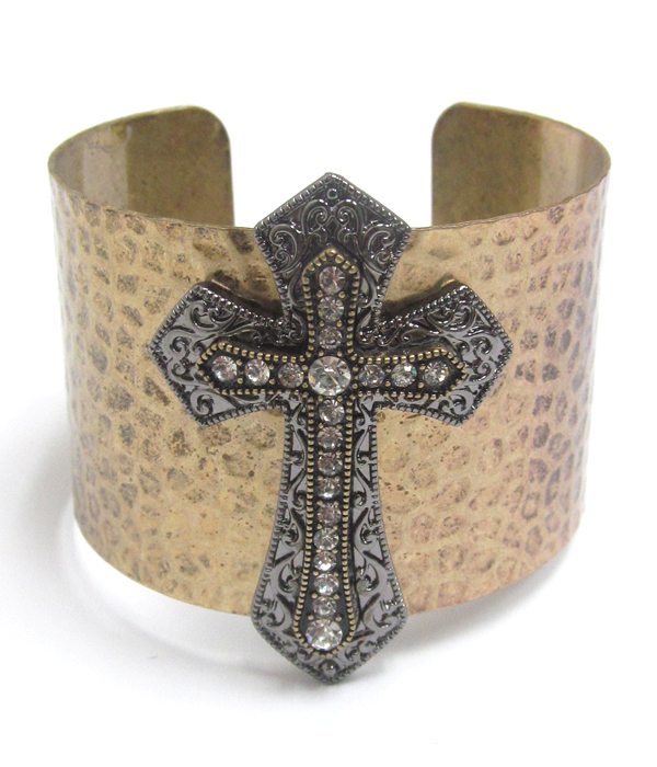 Vintage cross wide bangle bracelet