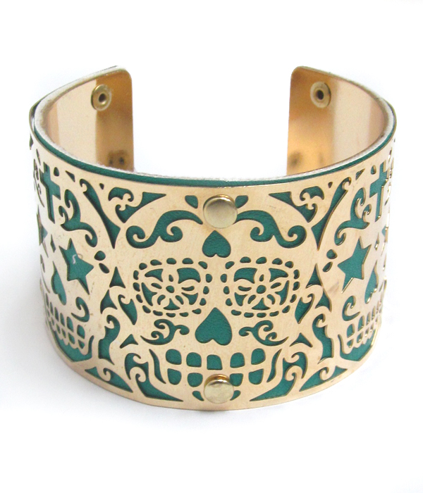 Metal filigree sugar skull bracelet