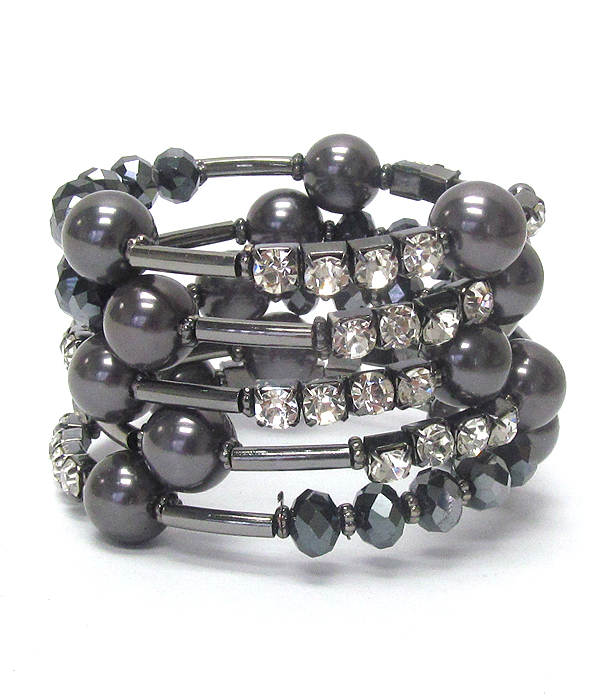 Pearl and rhinestone mix coil bracelet