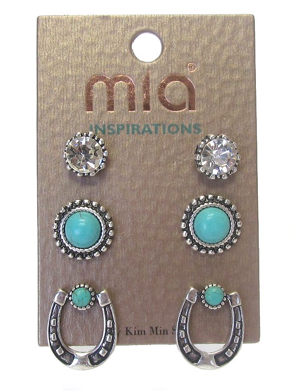 Horseshoe theme 3 pari earring set