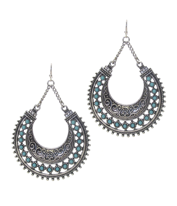 Metal filigree hoop drop earring