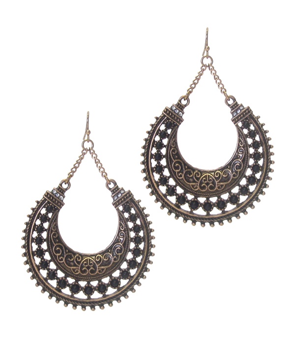 Metal filigree hoop drop earring