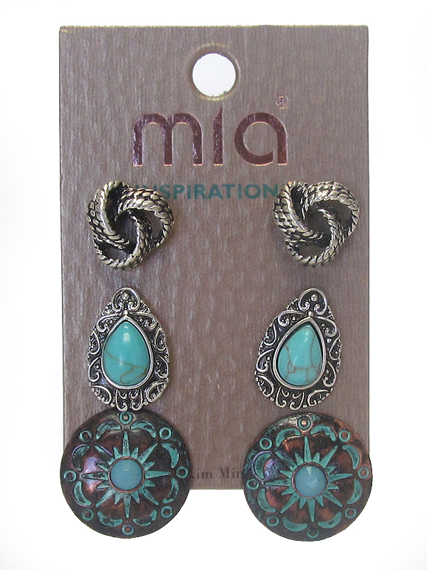Patina 3 pail earrings set