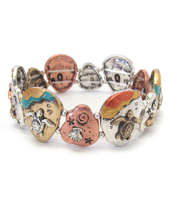 VINTAGE METAL STRETCH BRACELET - SEALIFE - TURTLE