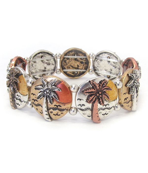 VINTAGE METAL STRETCH BRACELET - PALM TREE