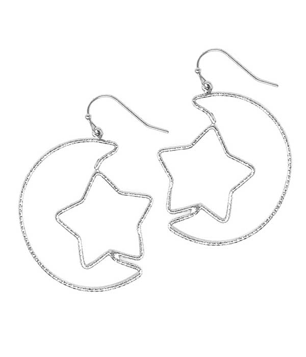 BRASS WIRE MOON AND STAR EARRING