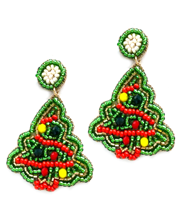 CHRISTMAS THEME HAMDMADE MULTI SEEDBEAD EARRING - TREE