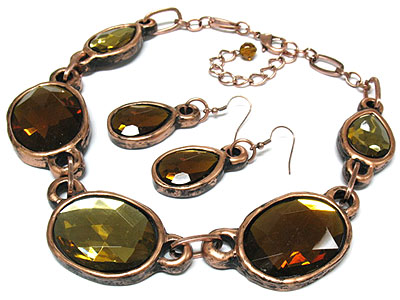 Antique style large epoxy stone necklace set