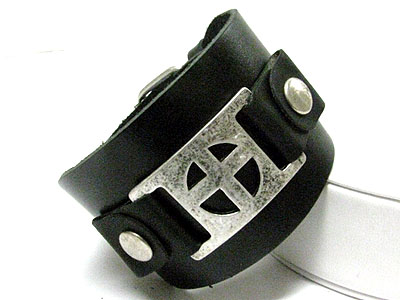 Metal add on leather band bracelet