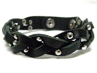 METAL ADD ON BRADIED LEATHER BAND BRACELET