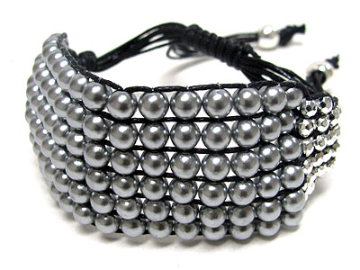 Multi row acryl beads leather band thread bracelet