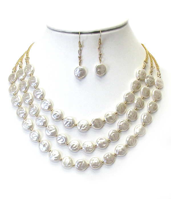 Natural shell bead 3 layer necklace set