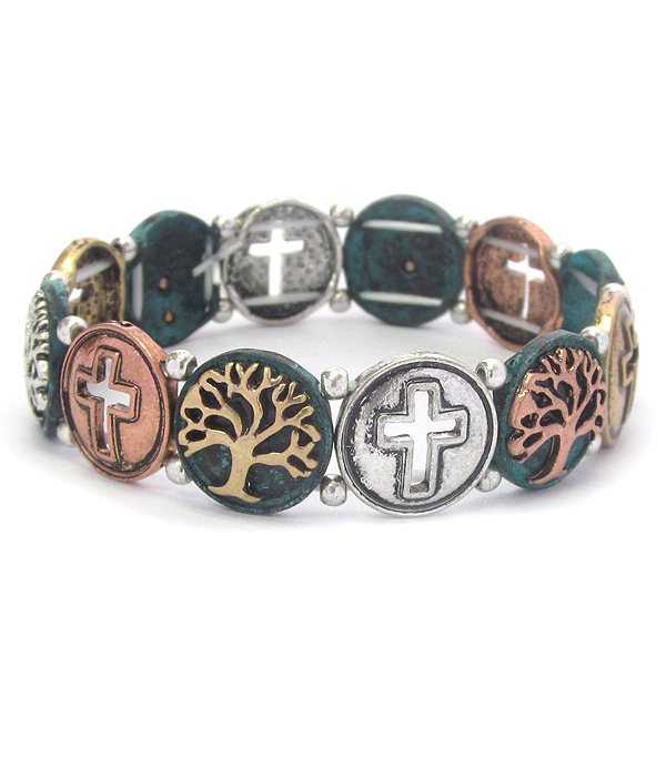 VINTAGE RUSTIC METAL STRETCH BRACELET - TREE OF LIFE