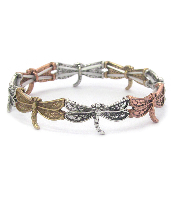 VINTAGE RUSTIC METAL STRETCH BRACELET - DRAGONFLY