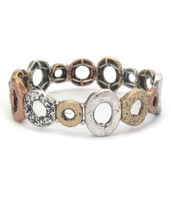 Vintage rustic metal stretch bracelet - ring