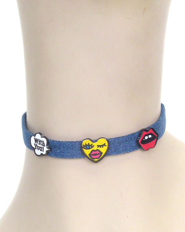 Emoji and denim choker necklace