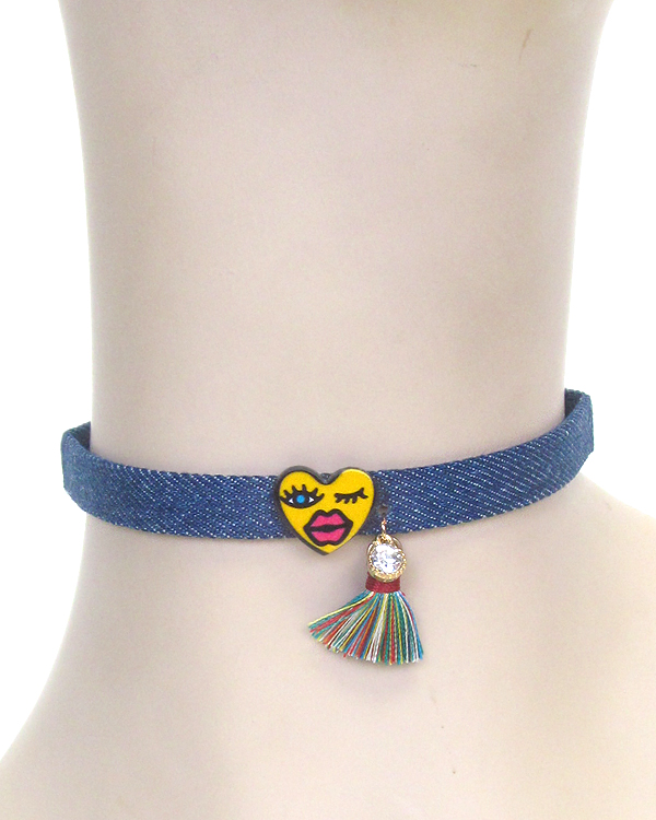 EMOJI AND DENIM CHOKER NECKLACE