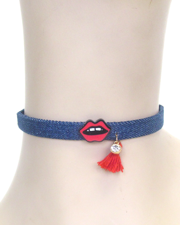 Emoji and denim choker necklace -valentine