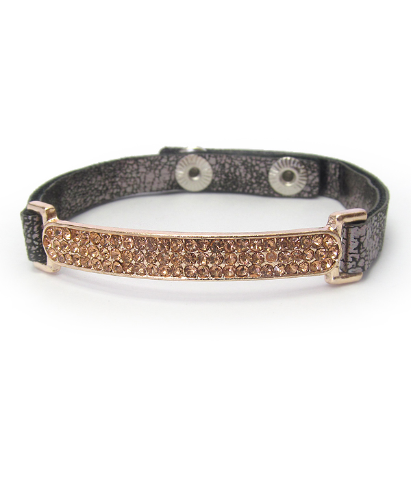 Crystal bar and leather band bracelet