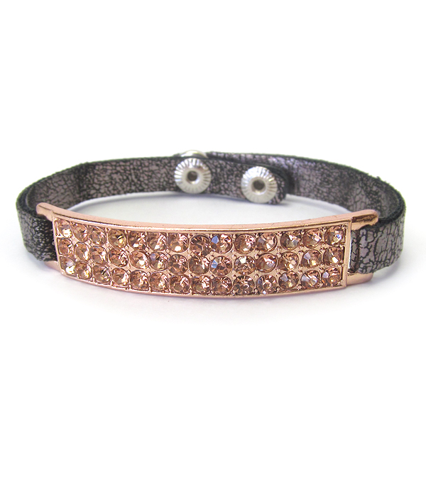 CRYSTAL BAR AND LEATHER BAND BRACELET