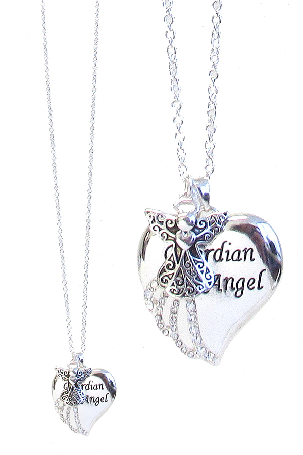 RELIGIOUS THEME HEART PENDANT NECKLACE - GUARDIAN ANGEL