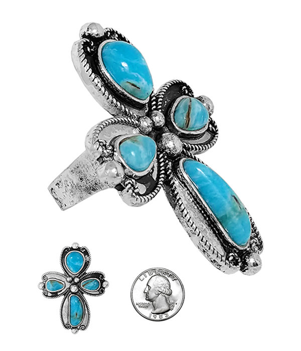 WESTERN STYLE TURQUOISE CROSS STRETCH RING