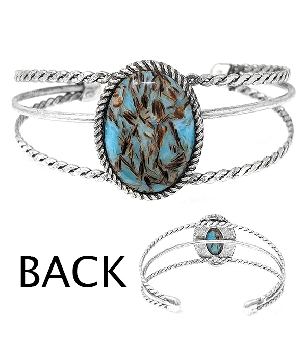 Semi precious stone wire bangle bracelet - oval